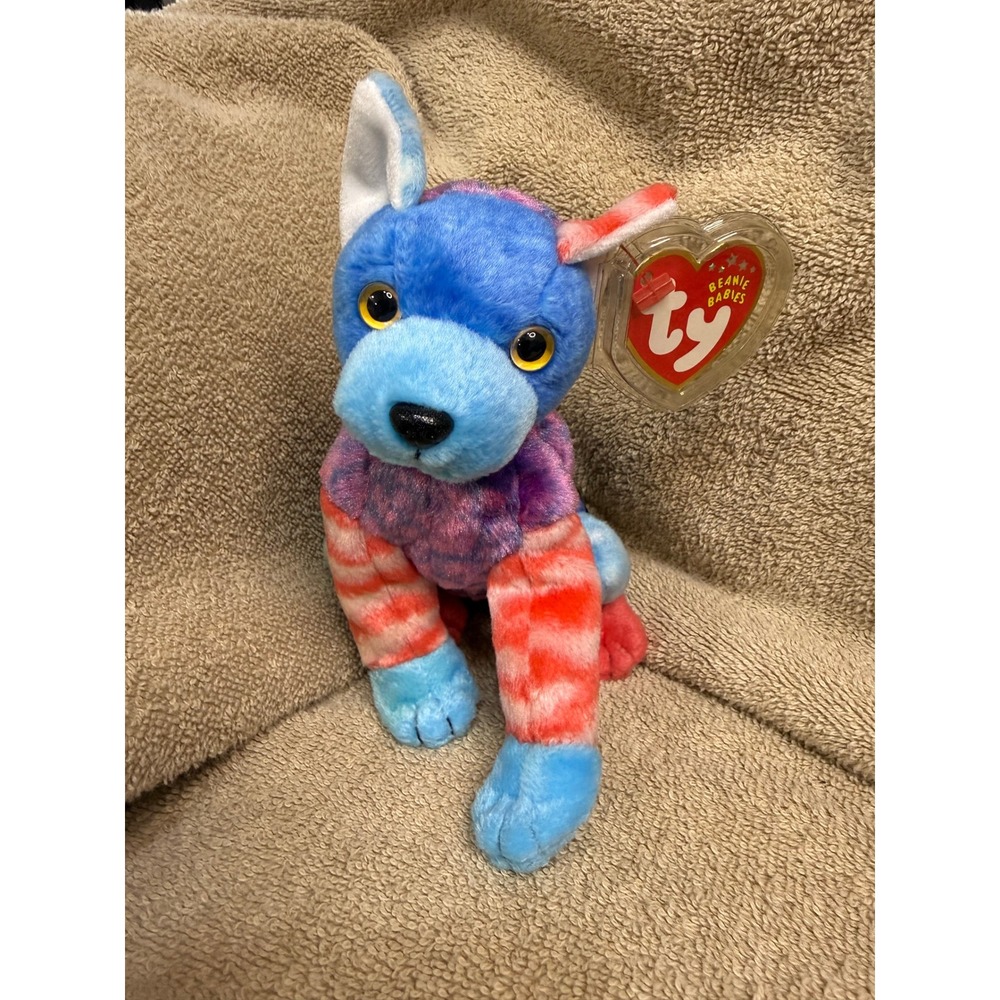 Ty Beanie Babies Hodge-Podge Dog Plush Blue Red Excellent Mixed Pattern 2002